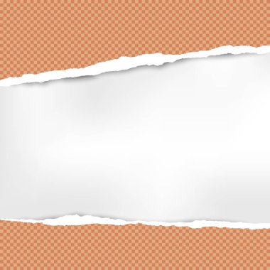 Yırtık kareleri alınmış turkuaz kağıt şeritler metin veya ileti için beyaz arka plan üzerinde vardır. Vektör çizim