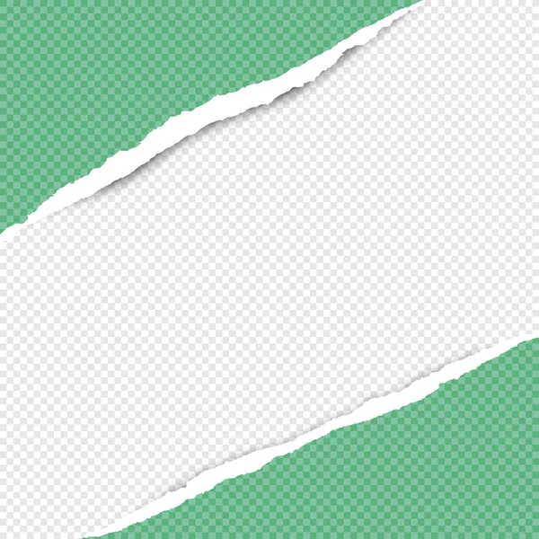 Diagonal verscheurd groene kwadraat papier strips voor tekst of bericht op witte achtergrond zijn. Vectorillustratie — Stockvector