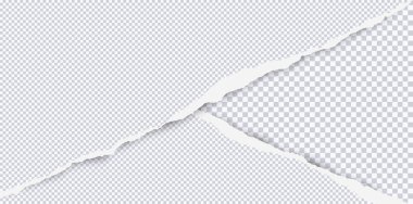 Köşelerdeki yırtık kareli beyaz kağıt arka planda ve metin için boşluk var. Vektör illüstrasyonu