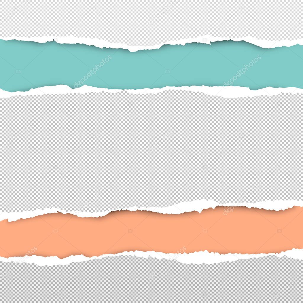 Torn squared white horizontal paper strips are on grey background with space for text. Vector illustration