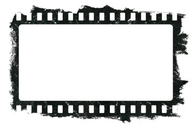 Grunge kirli film şeridi, siyah beyaz zemin üzerine suluboya çerçeve izole çizik