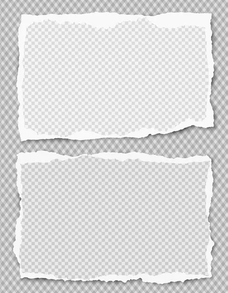 Conjunto de papel de caderno rasgado quadrado branco, tiras de papel rasgado nota presa no fundo cinza. Ilustração vetorial —  Vetores de Stock