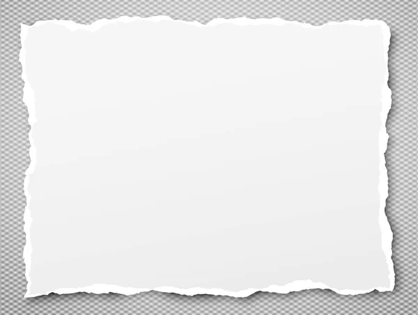 Weißes gerissenes Notizbuch, zerrissenes Notizpapier, das auf grauem, kariertem Hintergrund mit sanftem Schatten klebt. Vektorillustration — Stockvektor