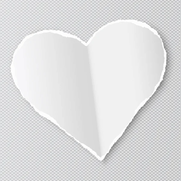 Forma de corazón de papel blanco con bordes rotos está en el fondo transparente cuadrado. Adecuado como tarjeta de felicitación. Ilustración vectorial . — Vector de stock