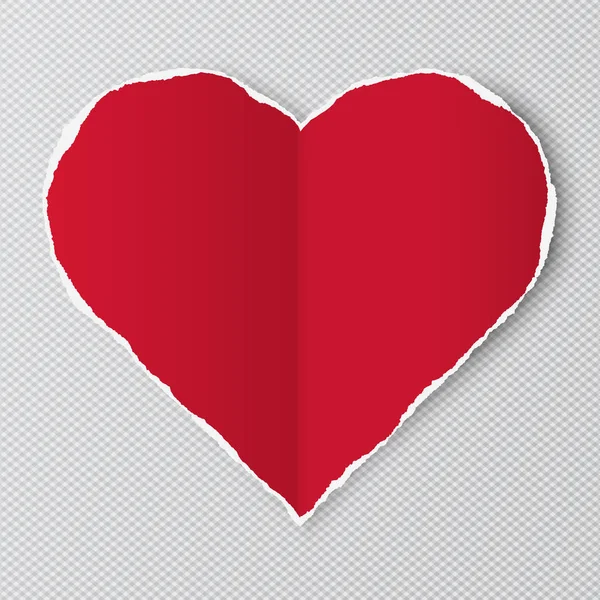 Красная бумага форма сердца с разорванными краями на белом квадратном прозрачном фоне. Подходит как поздравительная открытка. Векторная иллюстрация . — стоковый вектор