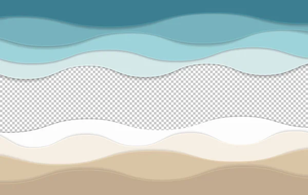 抽象的蓝色大海和沙滩沙, 平方背景与纸波, 横幅, 邀请, 海报或网站设计。3d 效果, 文本的空间。向量例证. — 图库矢量图片