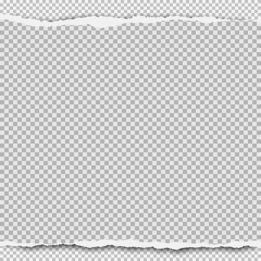 Yumuşak gölge ile yırtık, kare Not kağıt şerit parçası gri arka planda. Vektör Illustration