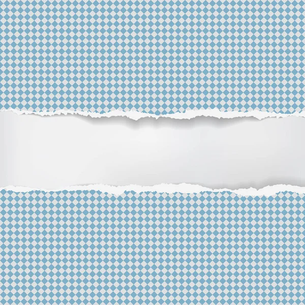 Tiras de papel horizontales rotas, azules y cuadradas con sombra suave sobre fondo blanco. Ilustración vectorial — Vector de stock