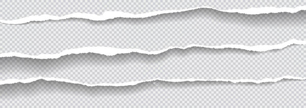 Torn white and horizontal paper strips with soft shadow are on squared background. Vector template illustration