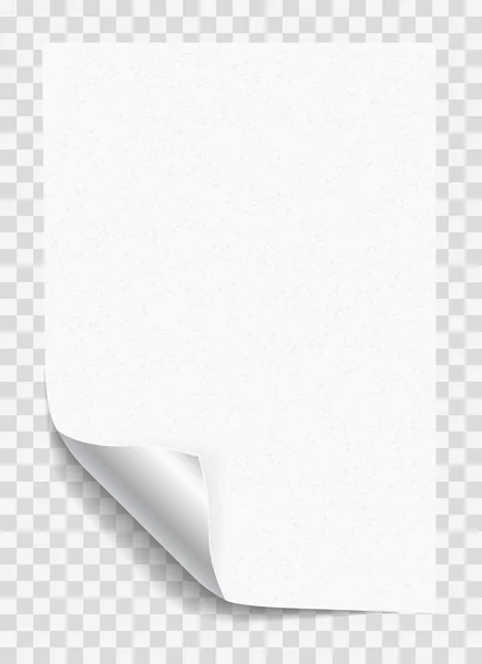 Papel de cuaderno granulado blanco con esquina rizada para texto o mensaje publicitario sobre fondo cuadrado gris — Vector de stock