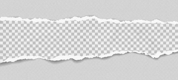 Το σχισμένο, σχισμένο, τετράγωνο και οριζόντιο χαρτί λωρίδα με μαλακή σκιά είναι σε γκρι φόντο. Απεικόνιση διανυσματικού προτύπου — Διανυσματικό Αρχείο