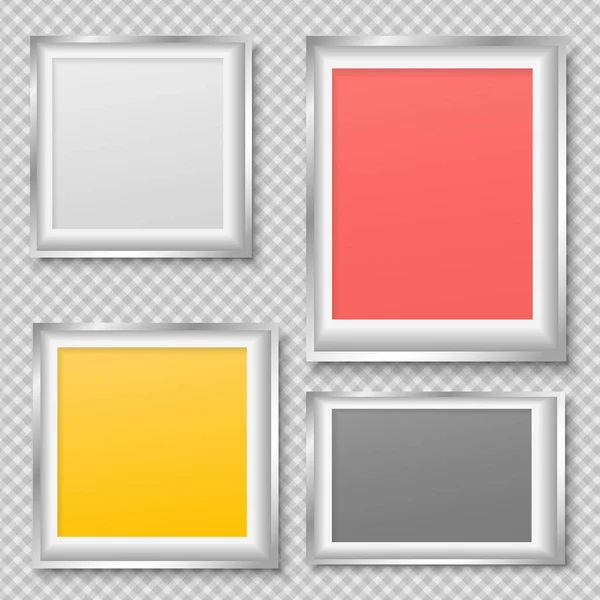 Cornici bianche e colorate con ombra morbida per testo o immagine sono su sfondo grigio quadrato — Vettoriale Stock