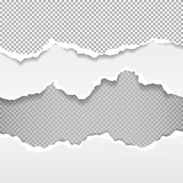 Trasiga, rippade, vita och fyrkantiga pappersremsor med mjuk skugga är på fyrkantig bakgrund. Illustration av vektor mal len — Stock vektor