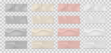 beyaz ve renkli yapışkan, yapışkan, maskeleme, metin için koli bandı şeritleri kümesi kare beyaz arka plan üzerindedir. Vektör çizimi