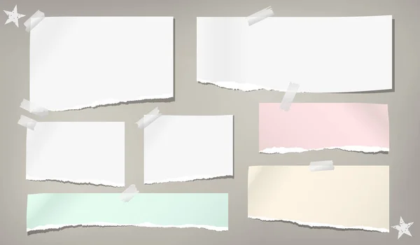 Aufgerissene Notizen, mit Klebeband verklebte Notizbuchstreifen auf grauem Hintergrund. Vektorillustration — Stockvektor