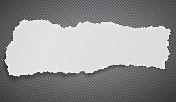 Bit av trasiga, rippade kornig vitt papper remsa med mjuk skugga är på svart fyrkant bakgrund. Illustration av vektor mal len — Stock vektor