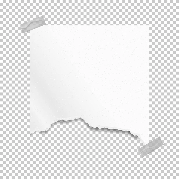 Pezzo di strappato, strappato striscia di carta bianca granulosa con ombra morbida bloccato con nastro adesivo su sfondo quadrato. Illustrazione modello vettore — Vettoriale Stock