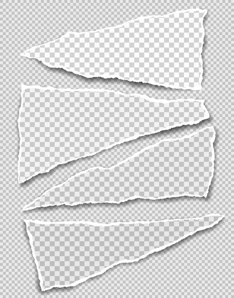 Set of torn, ripped, squared paper strips with soft shadow are on grey background. Vector template illustration — Stock Vector