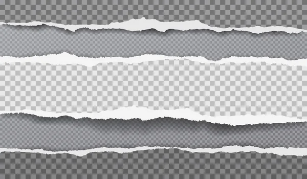 Un trozo de tiras de papel de notas cuadradas y desgarradas con una sombra suave está sobre un fondo gris oscuro. Ilustración vectorial — Archivo Imágenes Vectoriales