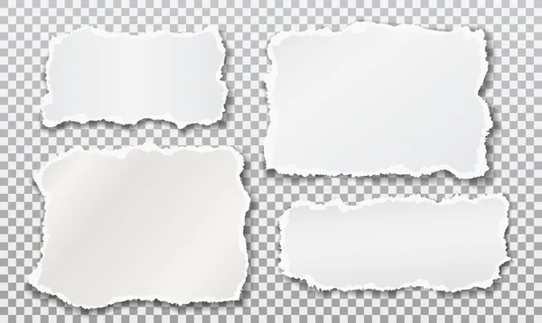 Set di note bianche strappate, strisce di carta per notebook incollate su sfondo quadrato. Illustrazione vettoriale — Vettoriale Stock