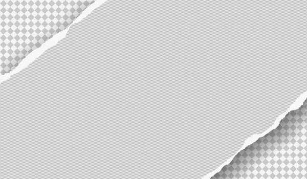 一块带钻石图案和柔和阴影的撕裂对角纸条位于灰色方形背景上。矢量插图 — 图库矢量图片