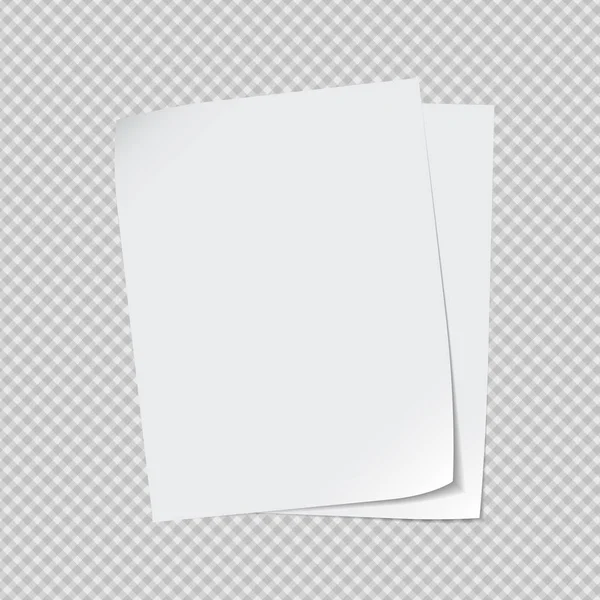 Nota blanca, papel de cuaderno con esquina rizada para texto o mensaje publicitario sobre fondo cuadrado gris — Archivo Imágenes Vectoriales