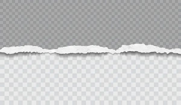 Ein Stück zerrissener, zerrissener, körniger weißer Papierstreifen mit sanftem Schatten steht auf kariertem Hintergrund. Vektorillustration — Stockvektor
