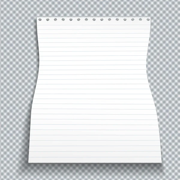 White curled note, notebook paper for text or advertising message is on squared background — Stock vektor