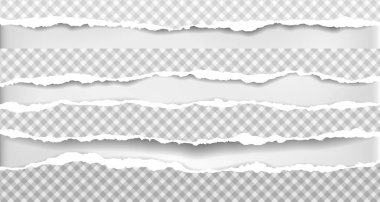 Yırtık parça, yumuşak gölge ile kare kağıt şeritler gri arka plan üzerindedir. Vektör çizimi