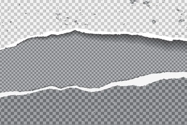 Stück zerrissene, zerfetzte weiße und graue quadratische Papierstreifen mit sanftem Schatten stehen auf dunkelgrauem quadratischen Hintergrund für Botschaft oder Werbung. Vektorillustration — Stockvektor