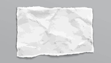 Buruşturulmuş ve yırtılmış eski beyaz not, yumuşak gölgeli dizüstü kağıt levha gri arka plan üzerindedir. Vektör çizimi