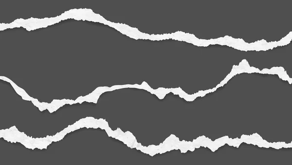 Sönderrivna vita horisontella pappersremsor är på svart bakgrund. Vektor illustration — Stock vektor