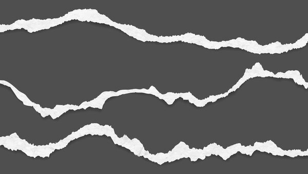 Torn white horizontal paper strips are on black background. Vector illustration