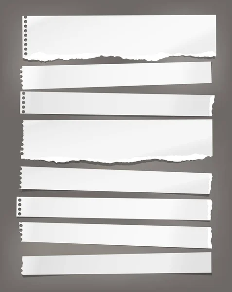 Gescheurde witte horizontale noot, Notebook papier stukken geplakt op donkere achtergrond. Vector illustratie — Stockvector