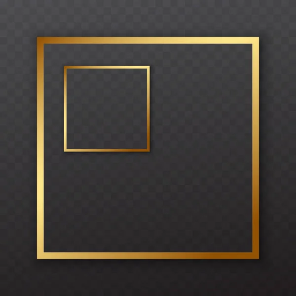 Cadres carrés dorés avec ombre douce pour le texte ou l'image sont sur fond noir carré — Image vectorielle