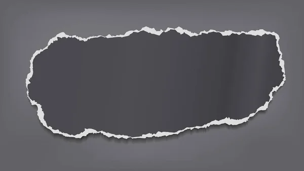Ένα κομμάτι από σχισμένο μαύρο χαρτί λωρίδα με μαλακή σκιά είναι σε σκούρο γκρι φόντο. Απεικόνιση διανυσματικών φορέων — Διανυσματικό Αρχείο