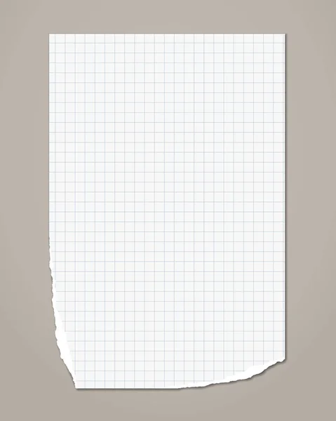 Bílý roztrhaný notebook, papírové listy jsou na šedém pozadí. Vektorová ilustrace — Stockový vektor