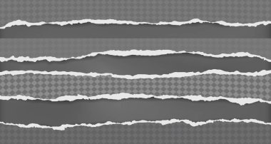 Yırtık, yırtık, yumuşak gölgeli kare kağıt şeritler seti siyah arka plan üzerindedir. Vektör şablonu çizimi
