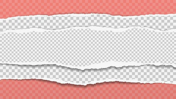 Stukken gescheurde, witte vierkante realistische horizontale papierstroken met zachte schaduw zijn op roze achtergrond. Vectorillustratie — Stockvector