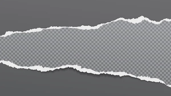 Biten av sönderrivna, grå fyrkantiga realistiskt papper med mjuk skugga är på mörkgrå bakgrund. Vektorillustration — Stock vektor