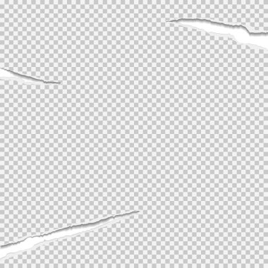 Beyaz arka planda yumuşak gölgeli yırtık beyaz kare kağıt parçası var. Vektör illüstrasyonu