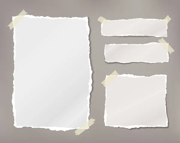 Nota blanca desgarrada, pedazos de papel de cuaderno pegados con cinta adhesiva sobre fondo marrón. Ilustración vectorial — Archivo Imágenes Vectoriales