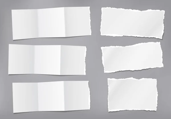 Обрізаний білий і складений нотатки, ноутбук паперові шматочки застрягли на сірому фоні. Векторні ілюстрації — стоковий вектор