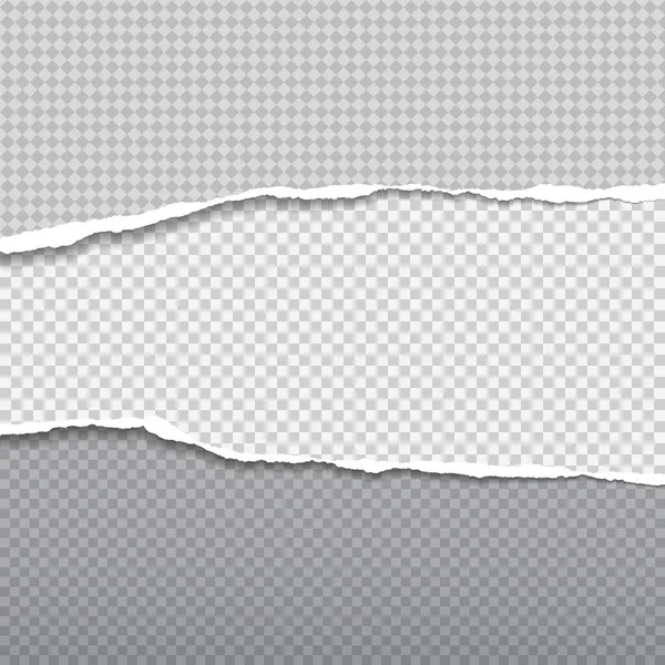 Pieza rasgada y rasgada de papel cuadrado horizontal gris y blanco con sombra suave. Antecedentes para texto. Ilustración vectorial — Vector de stock