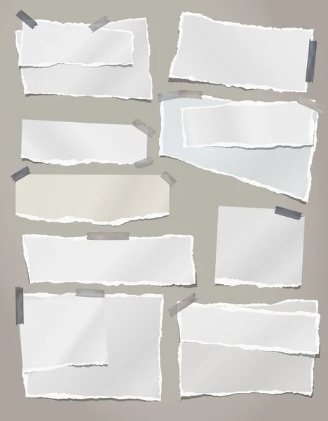 Note blanche déchirée, bandes de papier pour carnet et morceaux collés sur fond gris. Illustration vectorielle — Image vectorielle