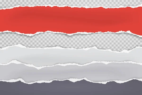 Pedaços rasgados e rasgados de papel vermelho e branco horizontal com sombra suave estão no fundo quadrado para texto. Ilustração vetorial —  Vetores de Stock