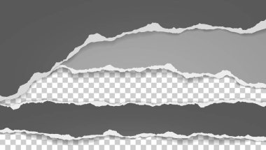 Yumuşak gölgeli, yırtılmış, yatay koyu gri ve beyaz kağıt parçaları metin için kare arkaplanda. Vektör illüstrasyonu