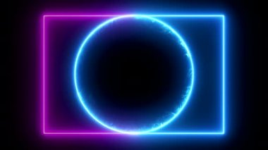 Soyut mavi hareket eden elektrik gücü flaş ışığı, animasyon dairesi ve dikdörtgen çerçeve, lazer gösterimi döngülü animasyon