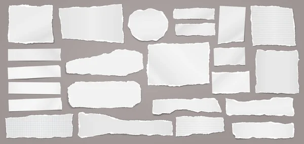 Torn of white note, notebook paper strips and pieces stuck on dark grey background. Vector illustration Royalty Free Stock Vectors