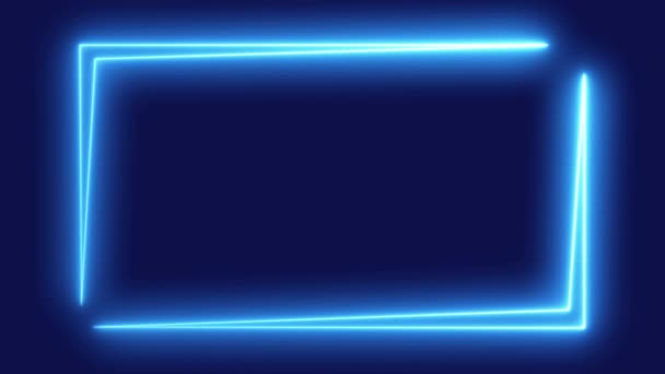 Abstraktes blaues, sich bewegendes Neonlicht, elektrische Leistung mit Blitzlicht, animierter rechteckiger Rahmen, Lasershow-Looping-Animation — Stockvideo